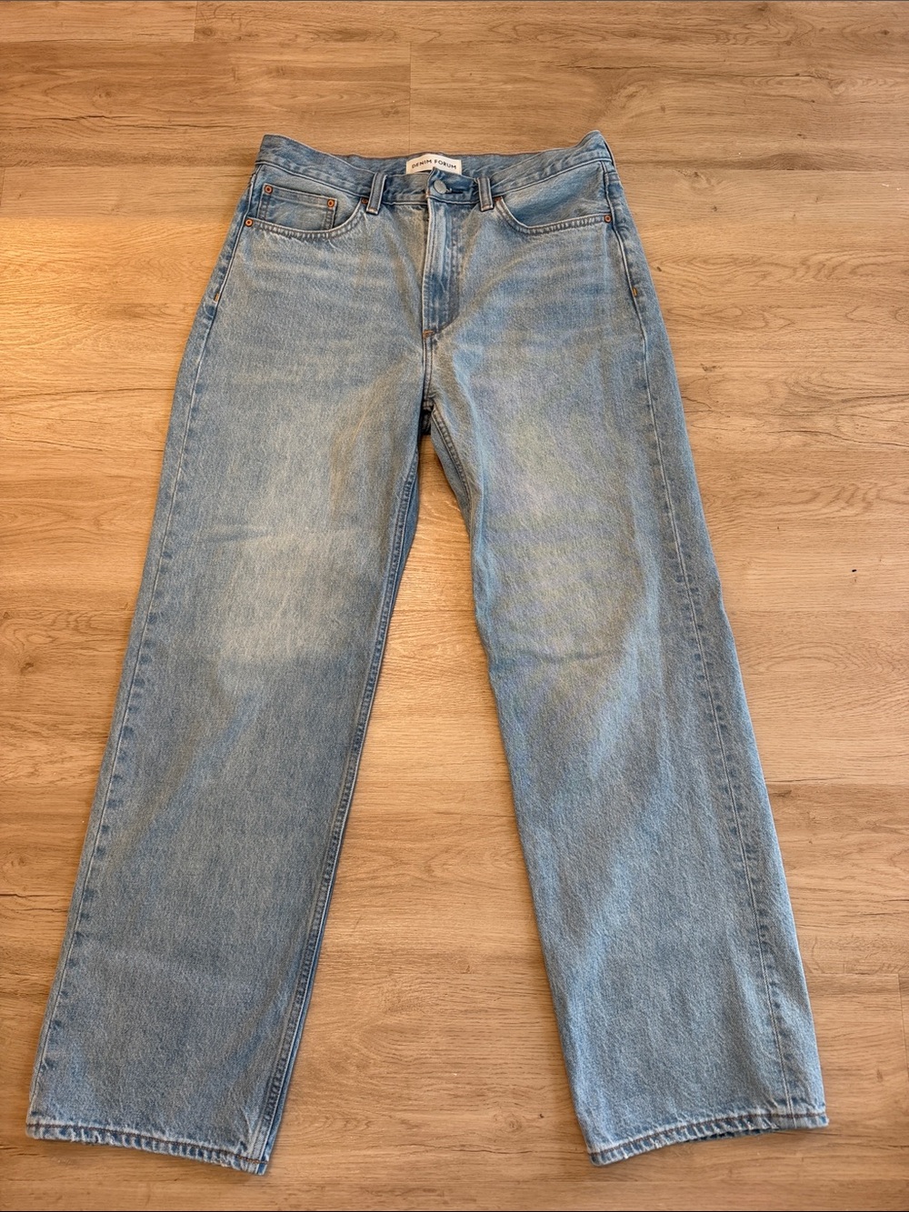 Denim Forum Light Wash Wide-Leg Jeans
